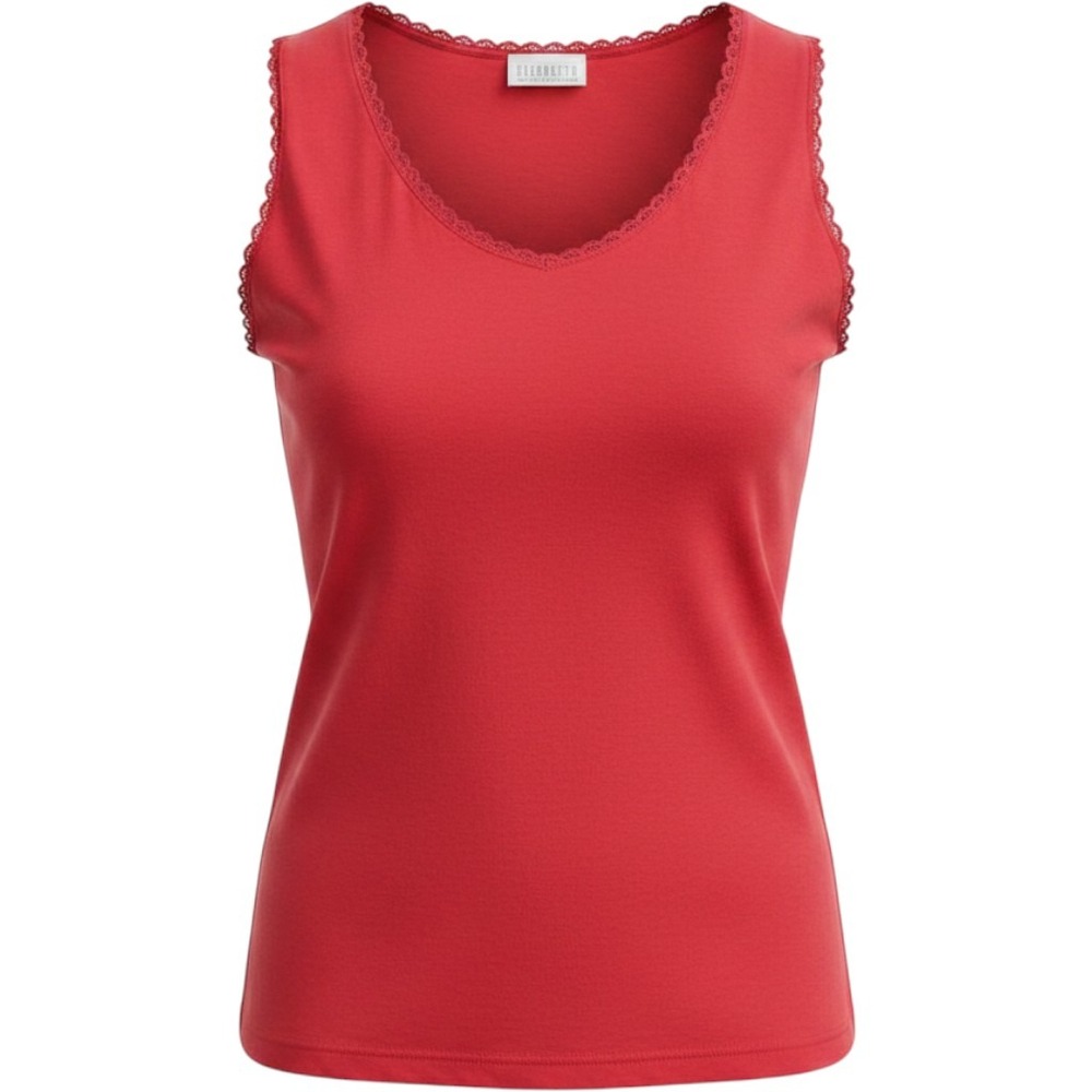 Elisabeth Liz Claiborne Tank Top Womens 1 Red Scalloped Trim Cotton V-Neck Basic